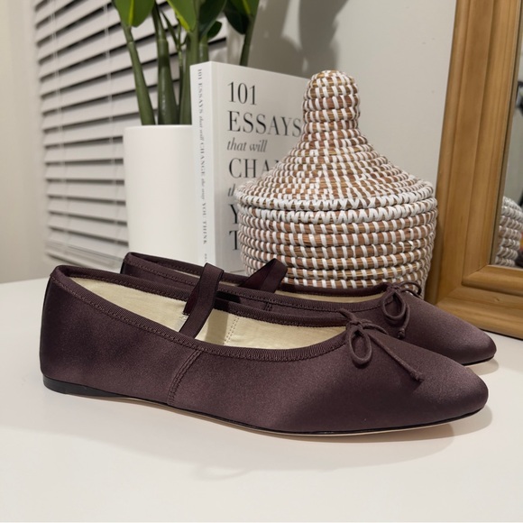 new LOEFFLER RANDALL Leonie satin bow ballet Mary Jane flats 7.5 brown - Picture 5 of 11